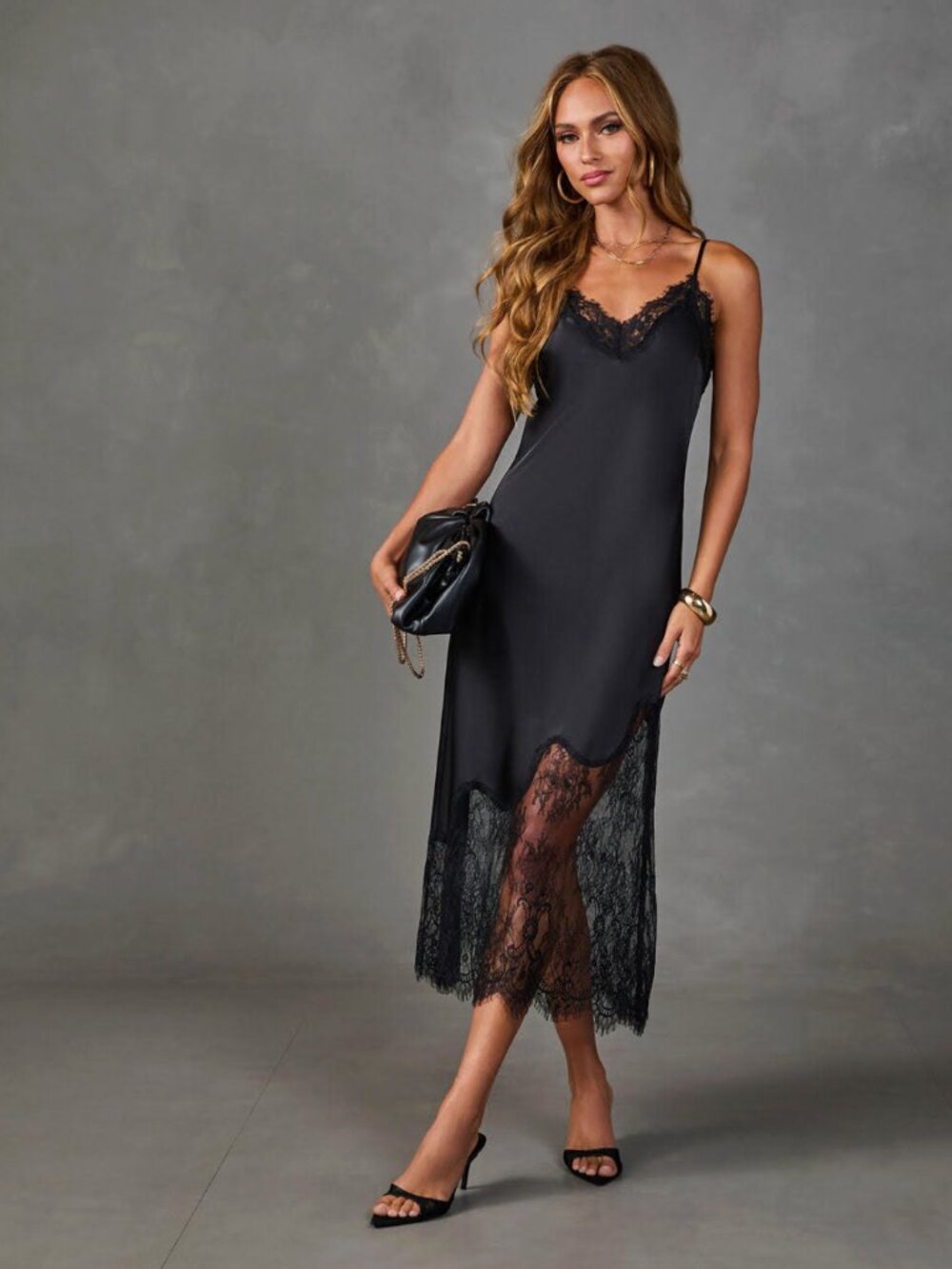 Darling Moment Satin Lace Midi Dress | Vici